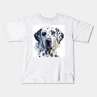 Watercolor Black and White Head Dalmatian Portrait Kids T-Shirt